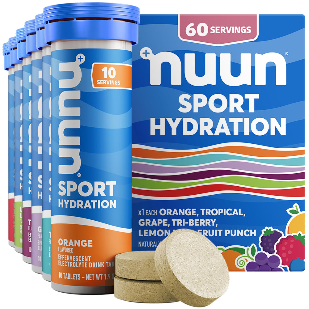 Nuun Sport tablets in a tube close-up for on-the-go hydration.