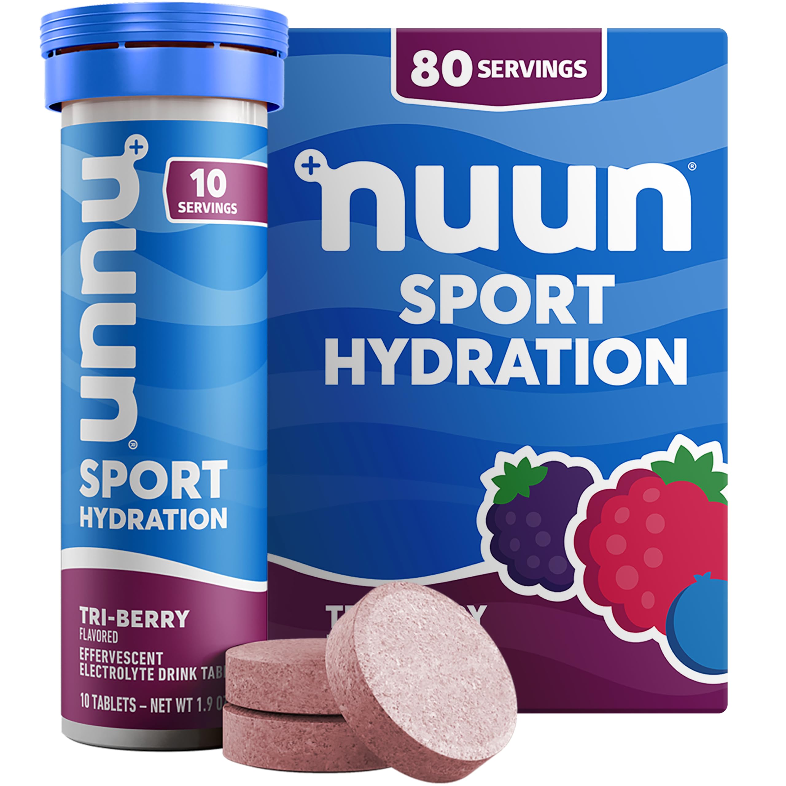 Nuun Tri Berry tablet dissolving in water for easy hydration.