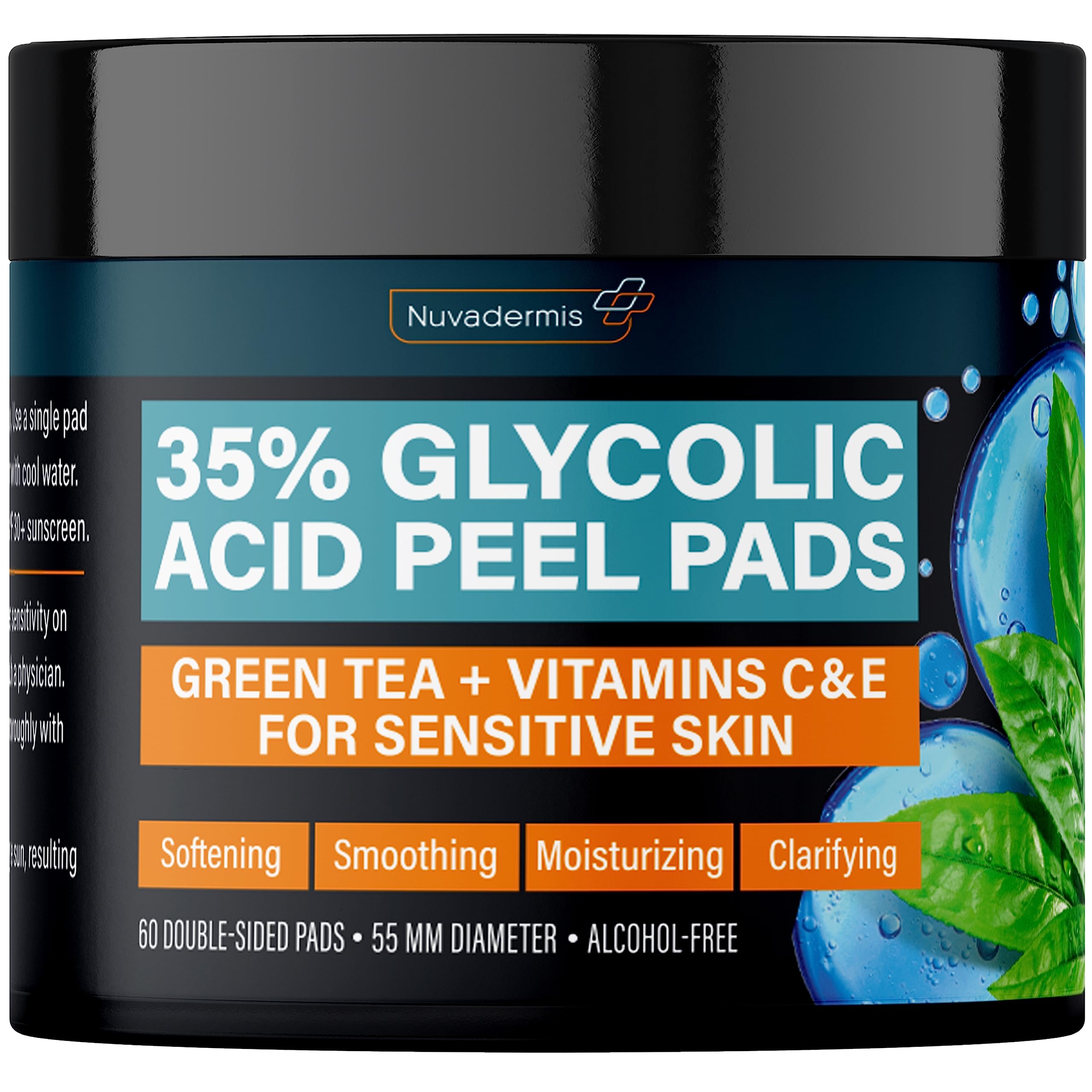 NUVADERMIS 35% glycolic pad close-up for gentle exfoliation and smoother skin