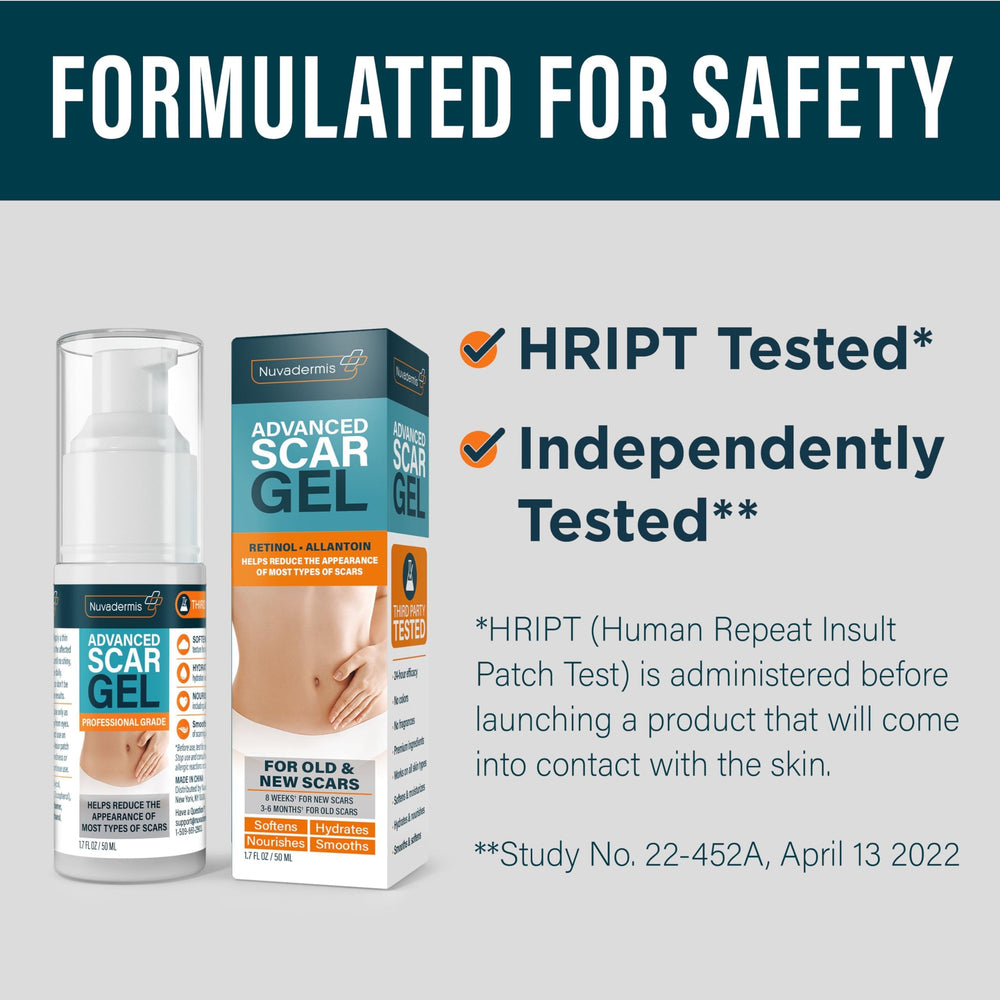 NUVADERMIS Scar Gel for older scars showing long-lasting moisture