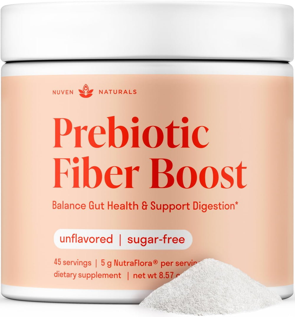 Nuven Naturals Prebiotic Fiber Powder bottle boosts daily fiber intake for digestive balance