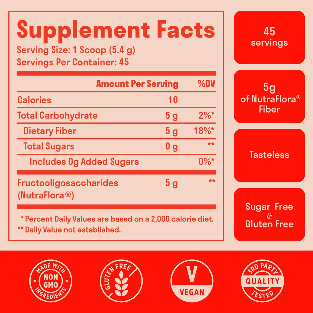 Nuven Naturals Prebiotic Fiber Powder scoop beside powder for easy daily boost