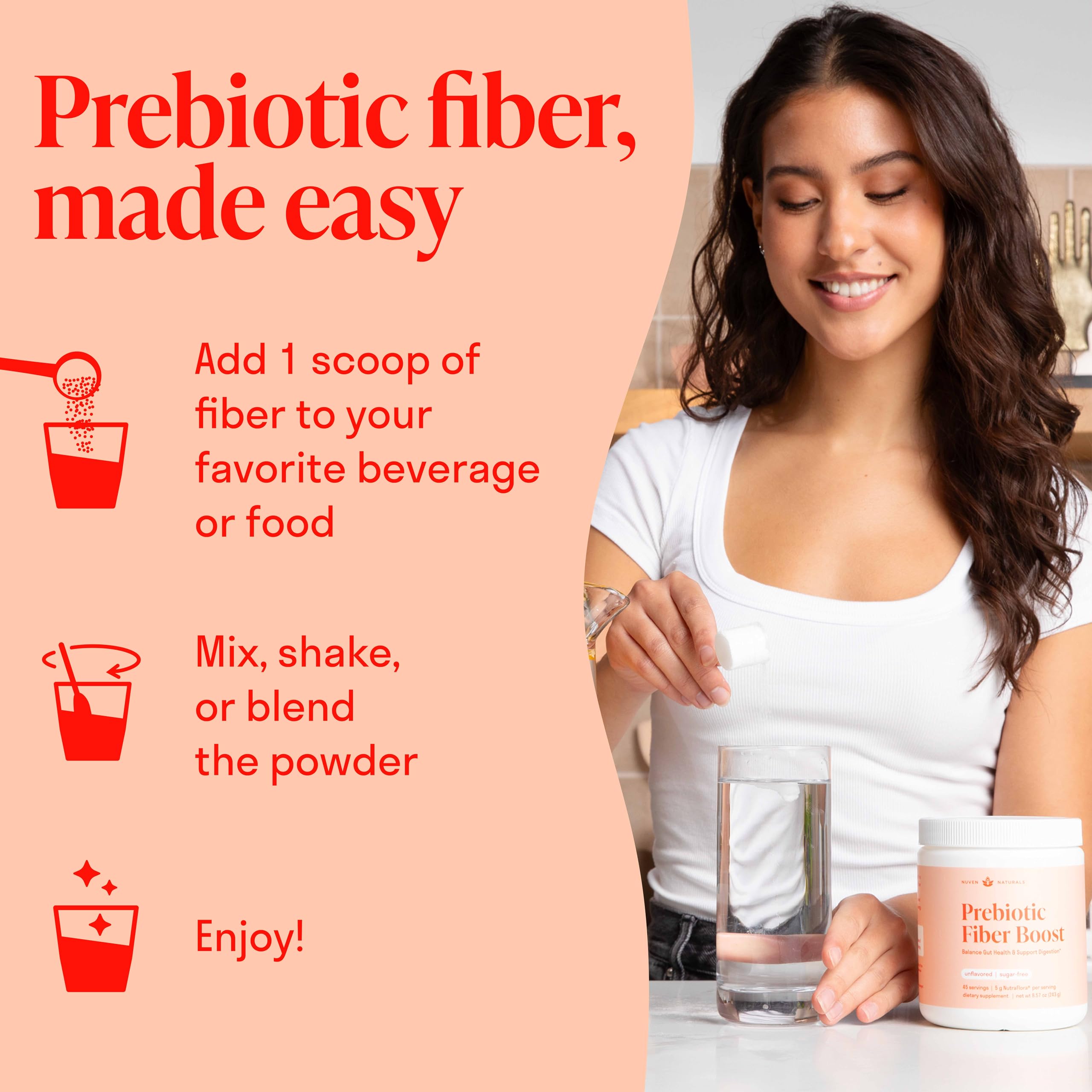 Shelf display of Nuven Naturals prebiotic fiber powder for keto and low-carb diets