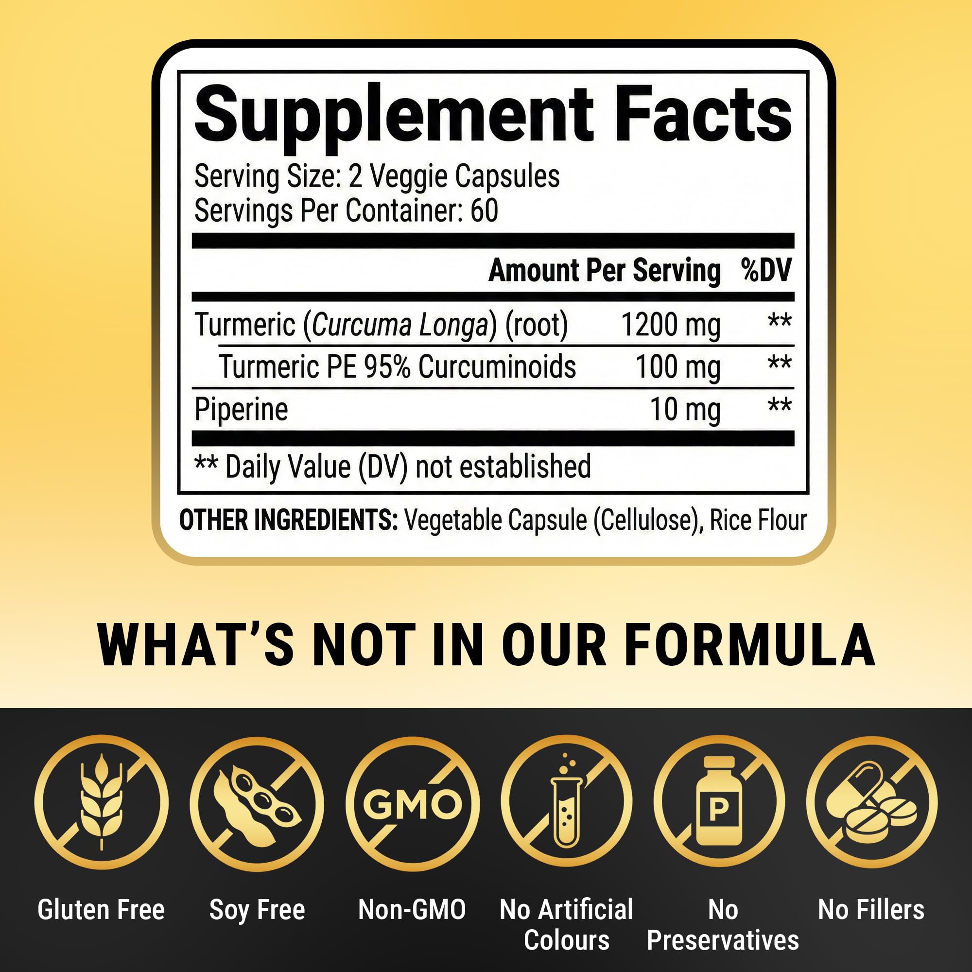NuVitality turmeric vegan capsules, highlighting non-GMO and allergen-friendly formula.