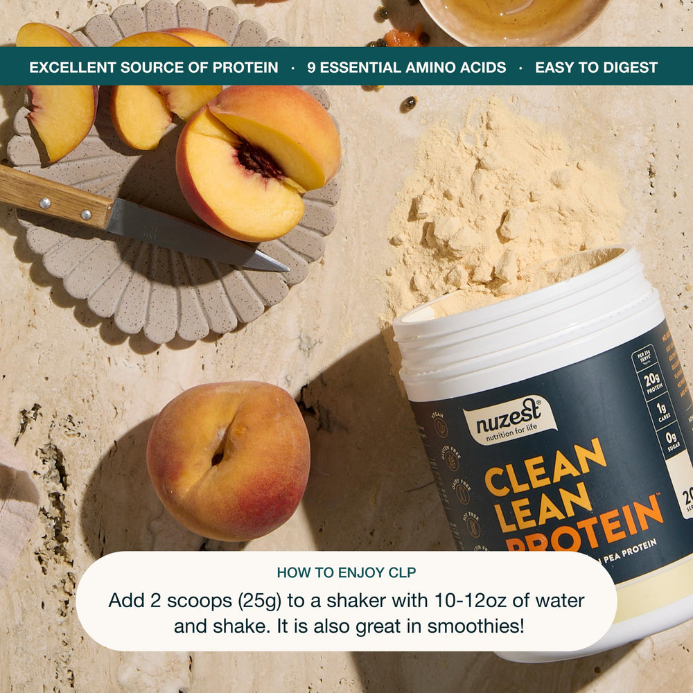 Nuzest pea protein powder allergen-free label indicates suitability for many diets