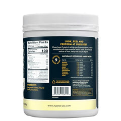 Nuzest pea protein shake in glass showing smooth vanilla blend