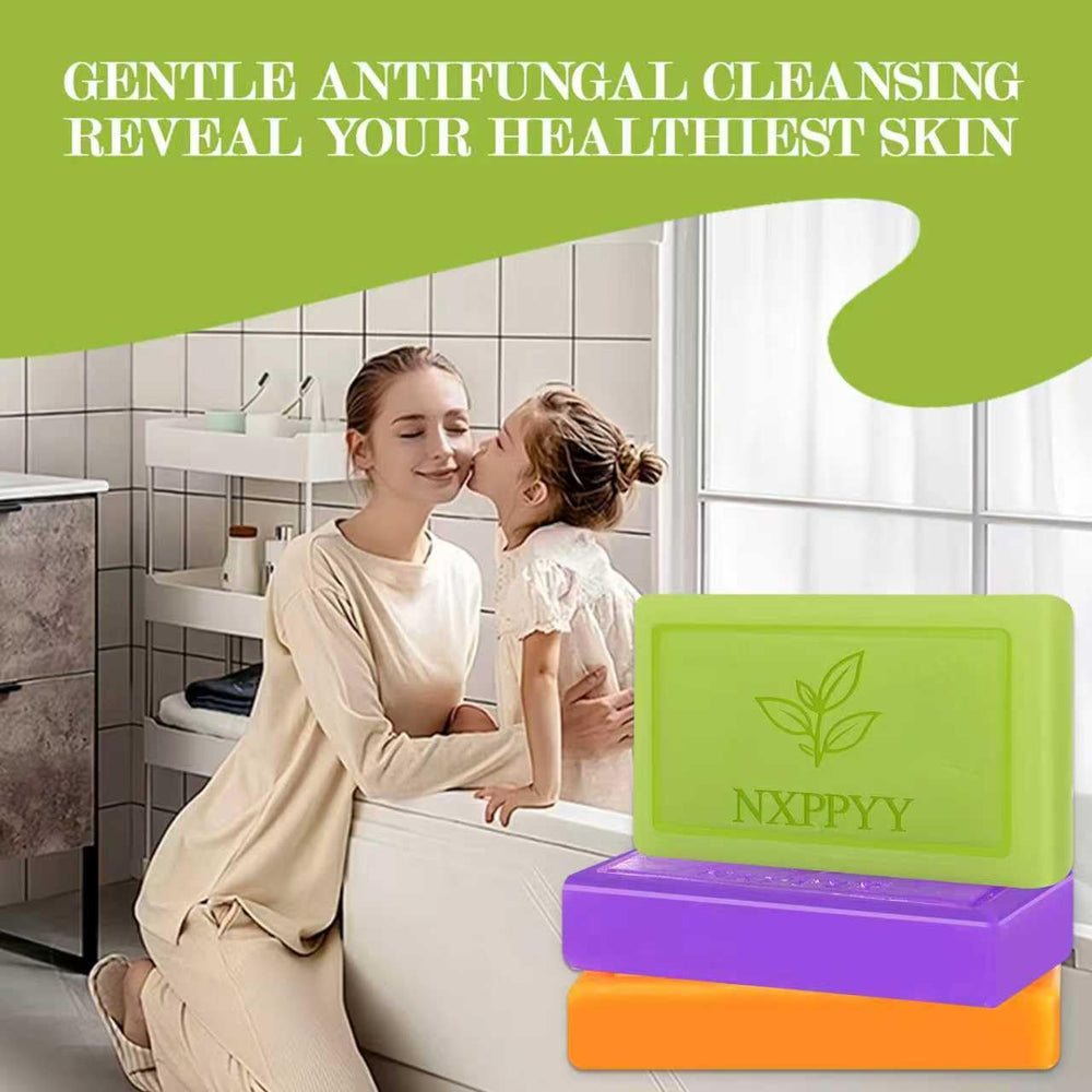 NXPPYY soap bar on shelf with lavender-eucalyptus scent for calming cleanse