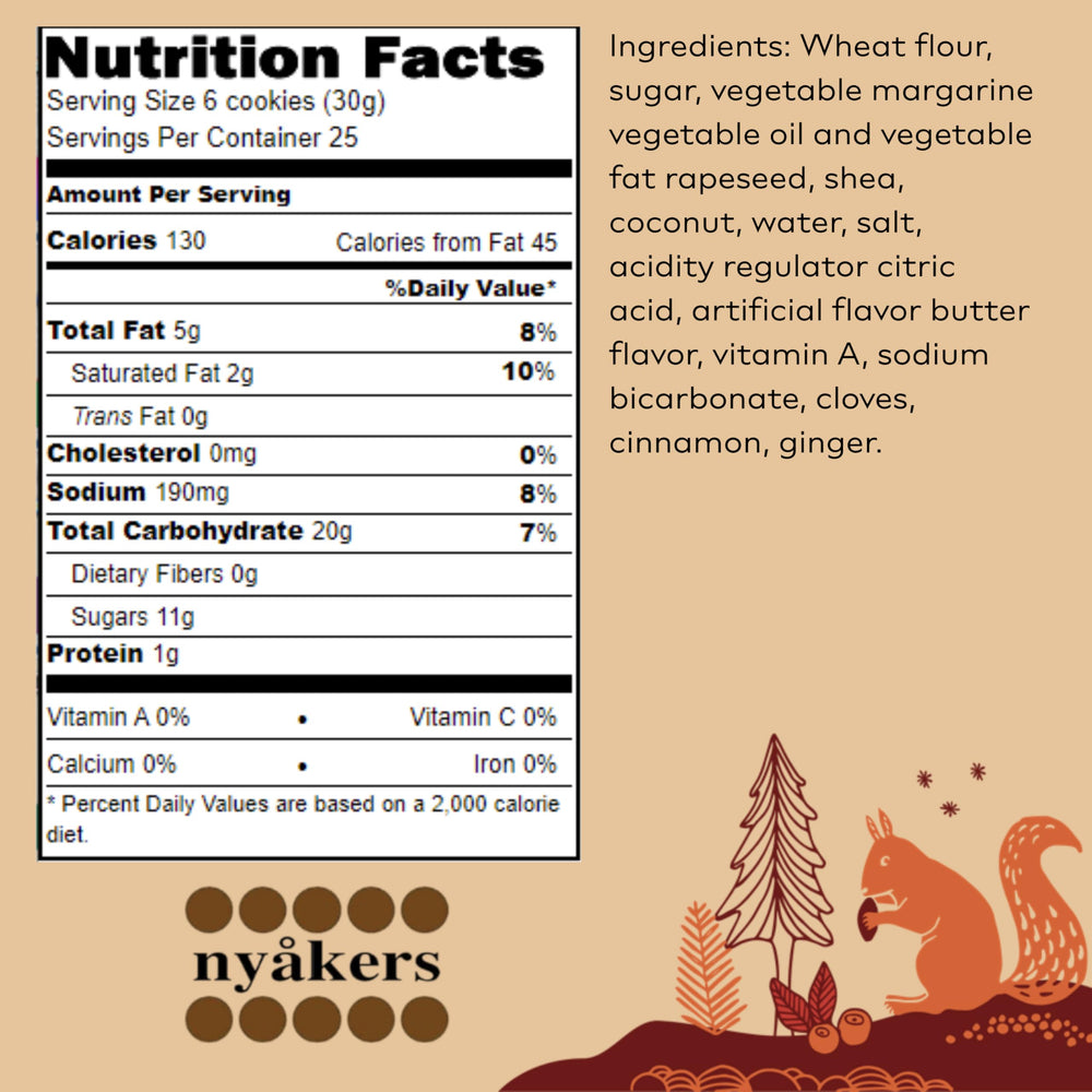 Nyakers gingersnap close-up shows ginger, clove, and cinnamon aroma.