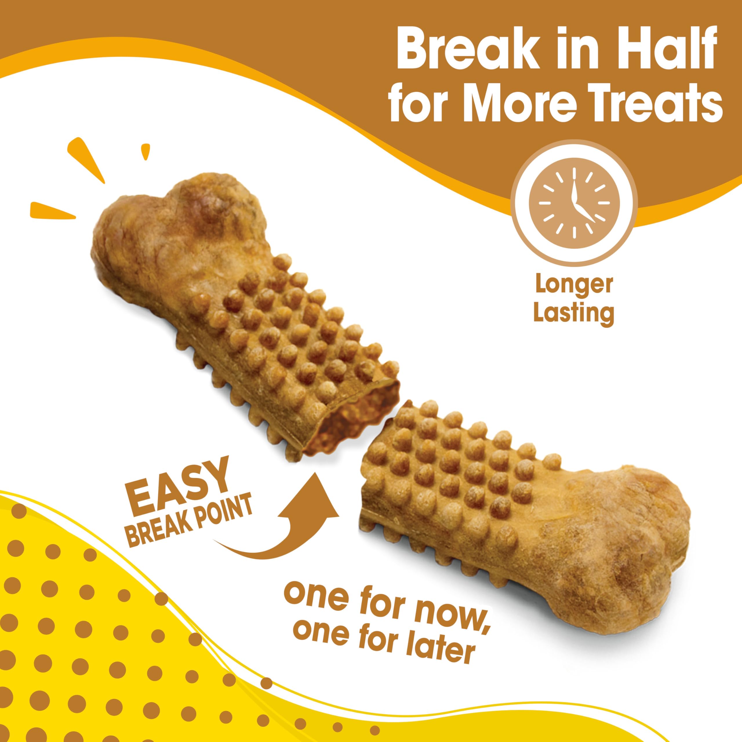 Nylabone Nubz peanut butter large-dog chew texture highlights plaque-scraping capability.