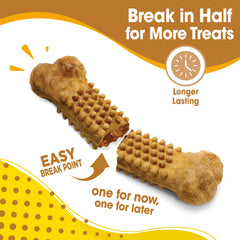 Nylabone Nubz peanut butter large-dog chew texture highlights plaque-scraping capability.