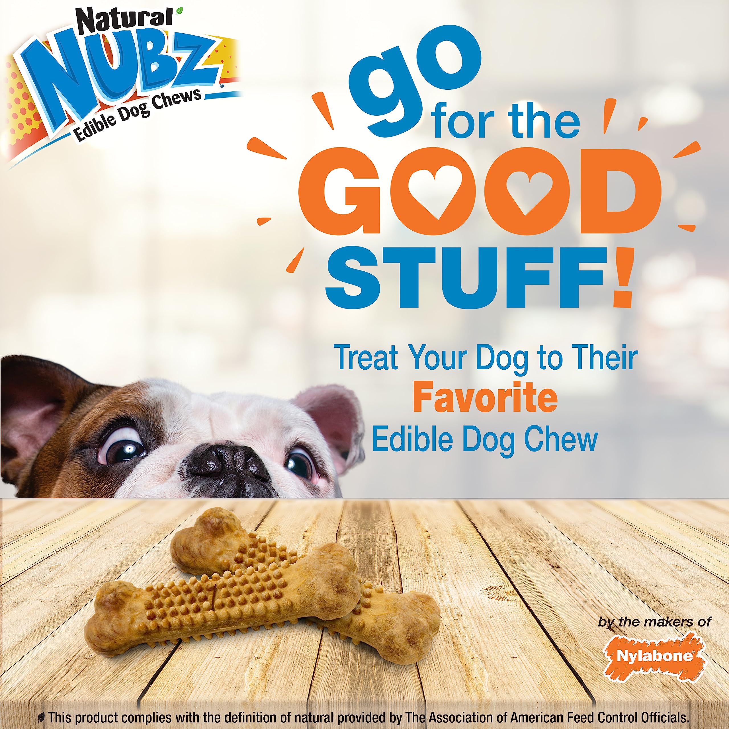 Nylabone Nubz Wild dental-friendly chews support cleaner teeth and gums.