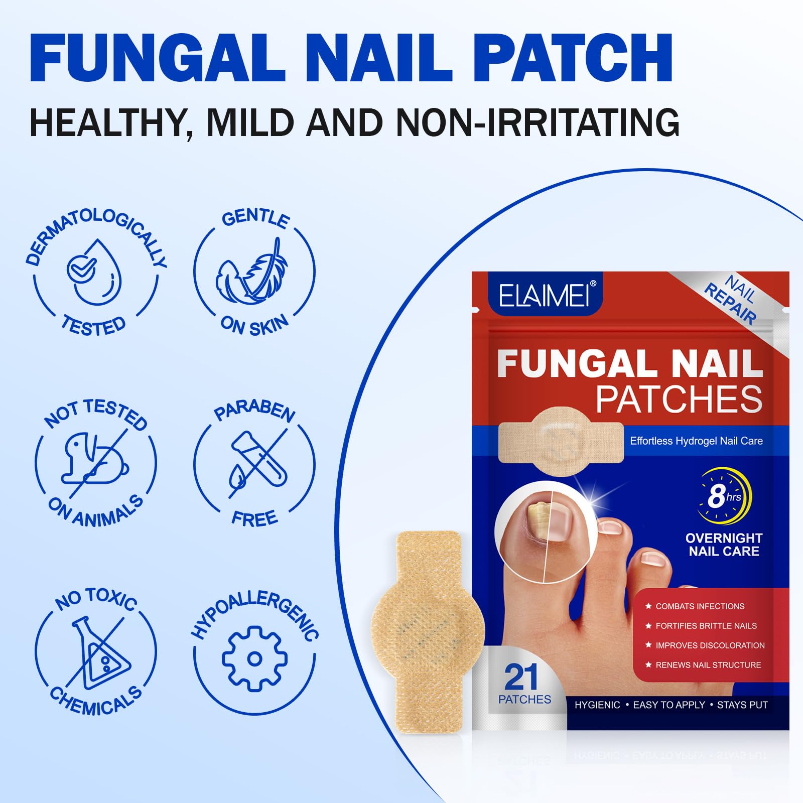 Nyloriaine patches support healthier nails through regular nighttime treatment.