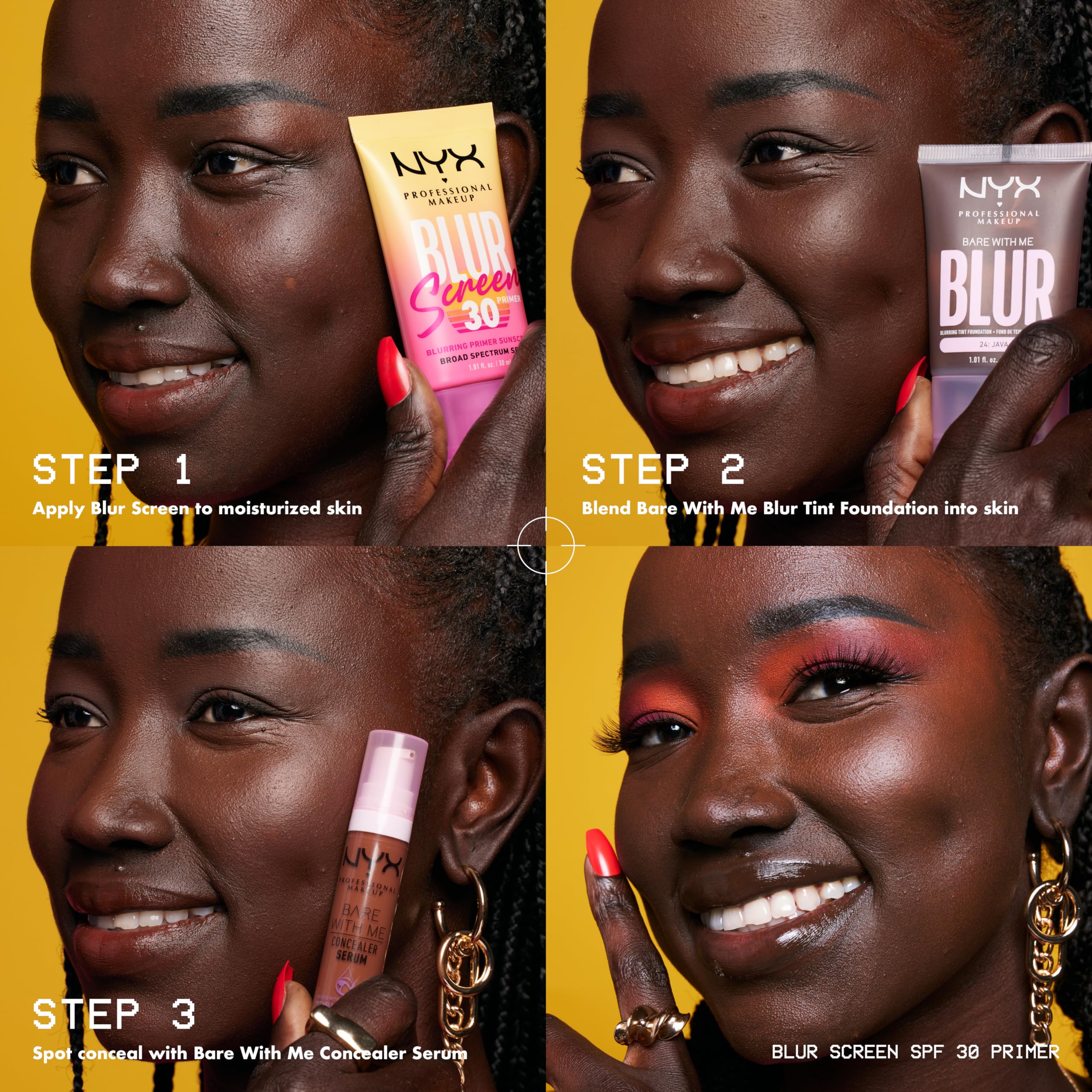 NYX Blurscreen Primer bottle highlights coconut and cactus extract ingredients.