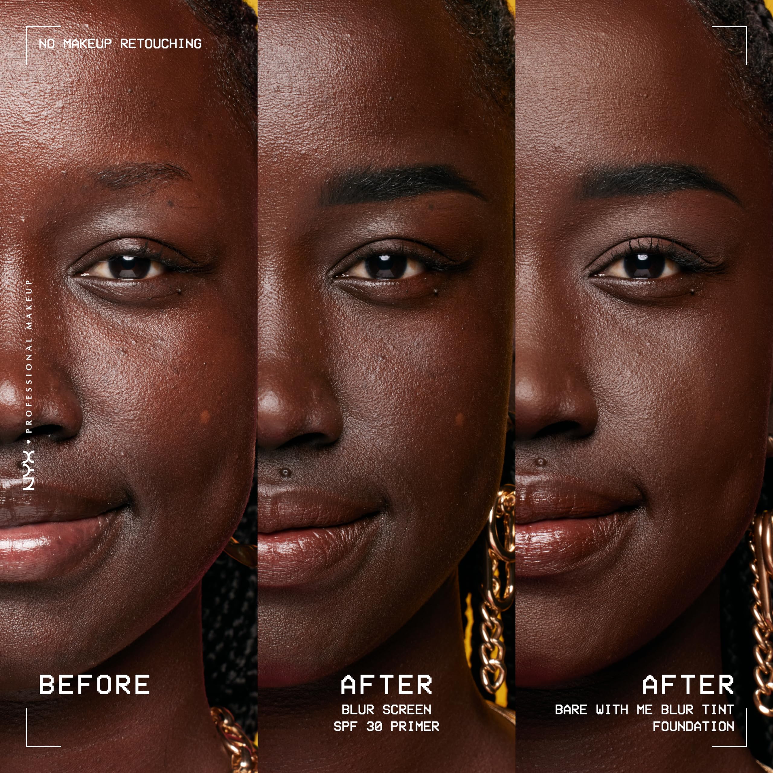 NYX Blurscreen Primer applied on diverse skin tones shows no white cast.