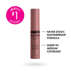 NYX Butter Gloss Cinnamon Roll wear demonstrates long-lasting shiny finish