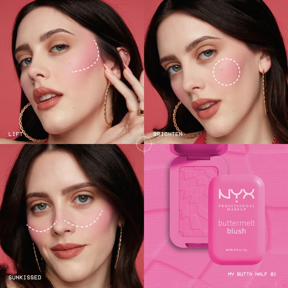 Glowy finish from NYX Buttermelt blush creating a radiant cheek glow