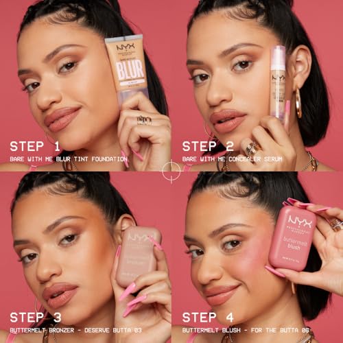 Swatches showing the 12 shade range of NYX Buttermelt blush