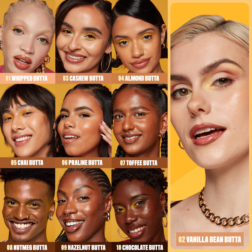 NYX Buttermelt Glaze before-after face demonstrates soft, luminous results