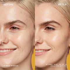 NYX Buttermelt Glaze swatch vanilla bean highlights sheer coverage on skin