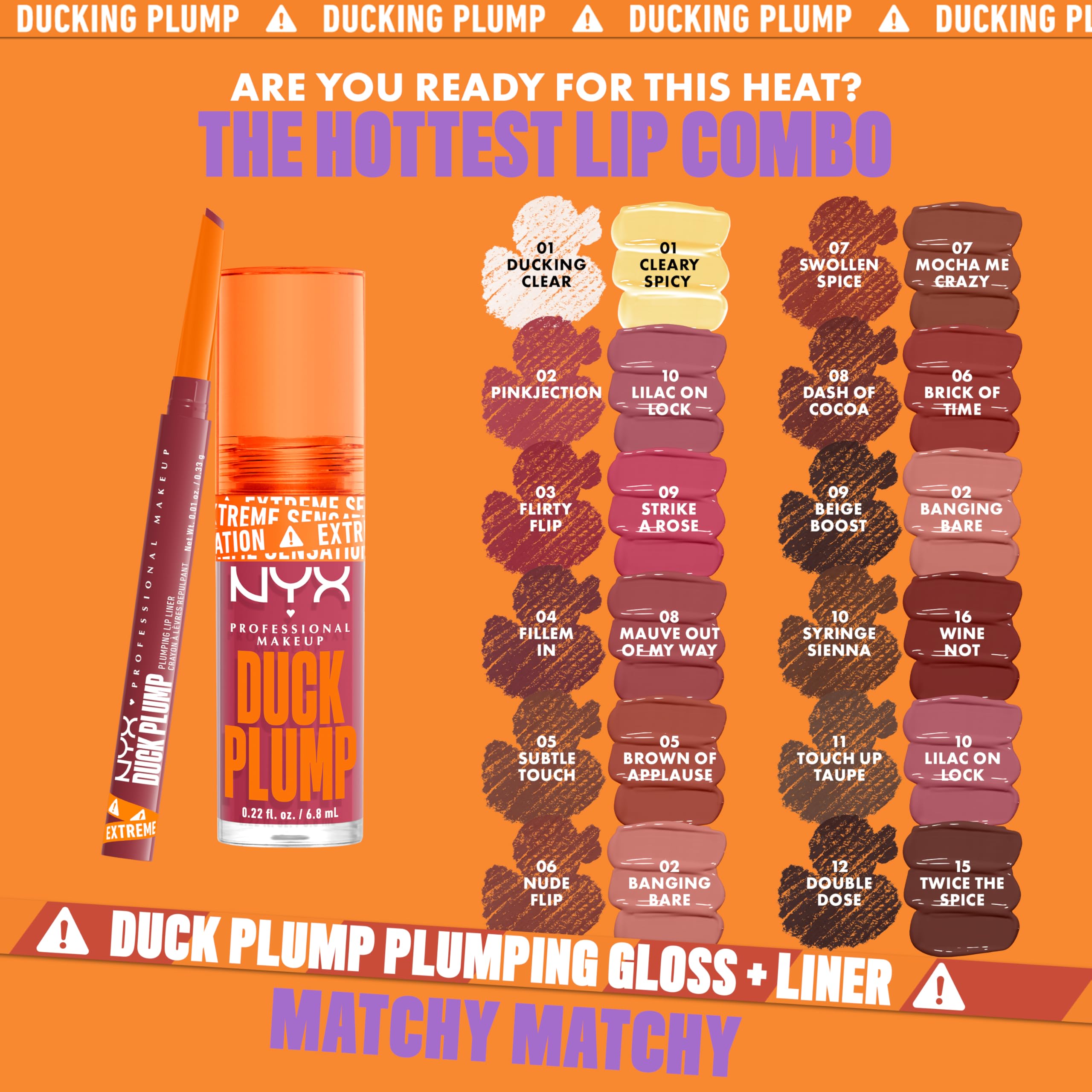 Nyx Duck Plump Lip Liner matte-and-plump shade range idea for collection.