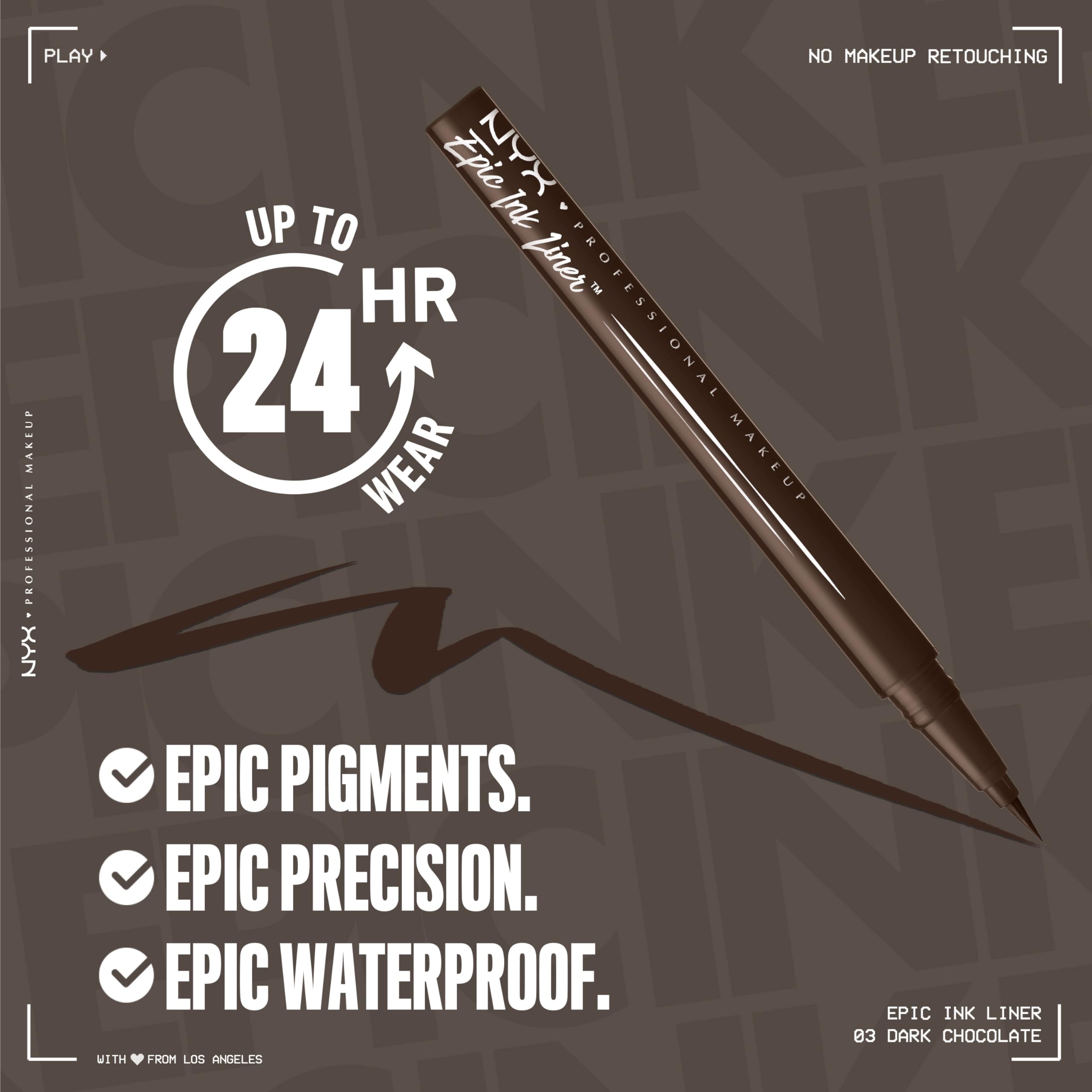 NYX Epic Ink Liner 24-hour wear swatch demonstrates lasting pigment.