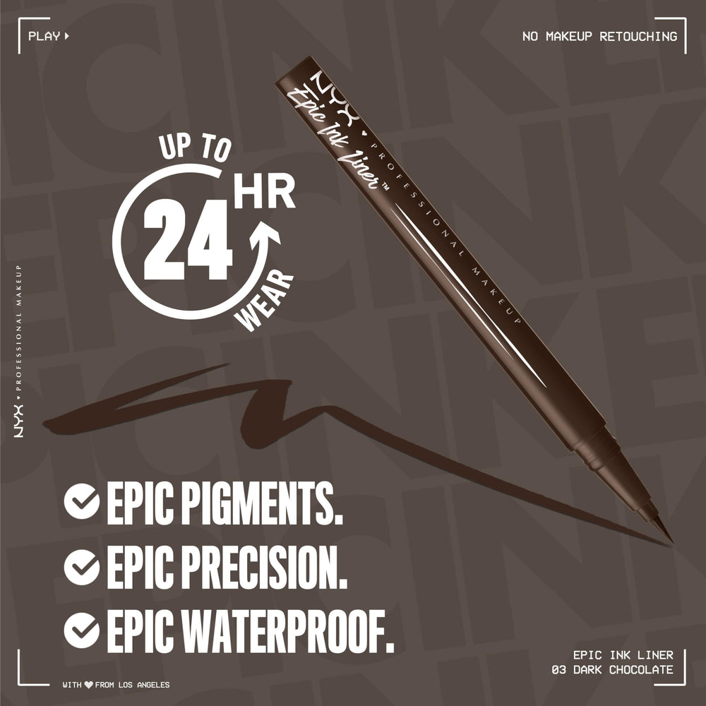NYX Epic Ink Liner 24-hour wear swatch demonstrates lasting pigment.