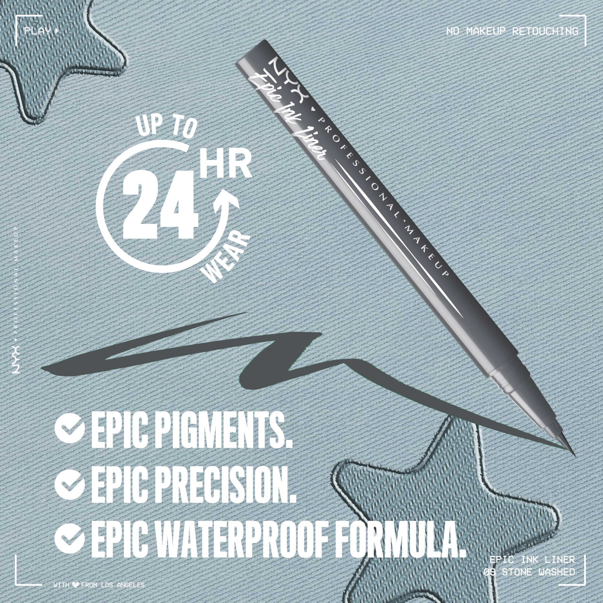 NYX Epic Ink Liner Grey shade swatch for smooth, saturated color.