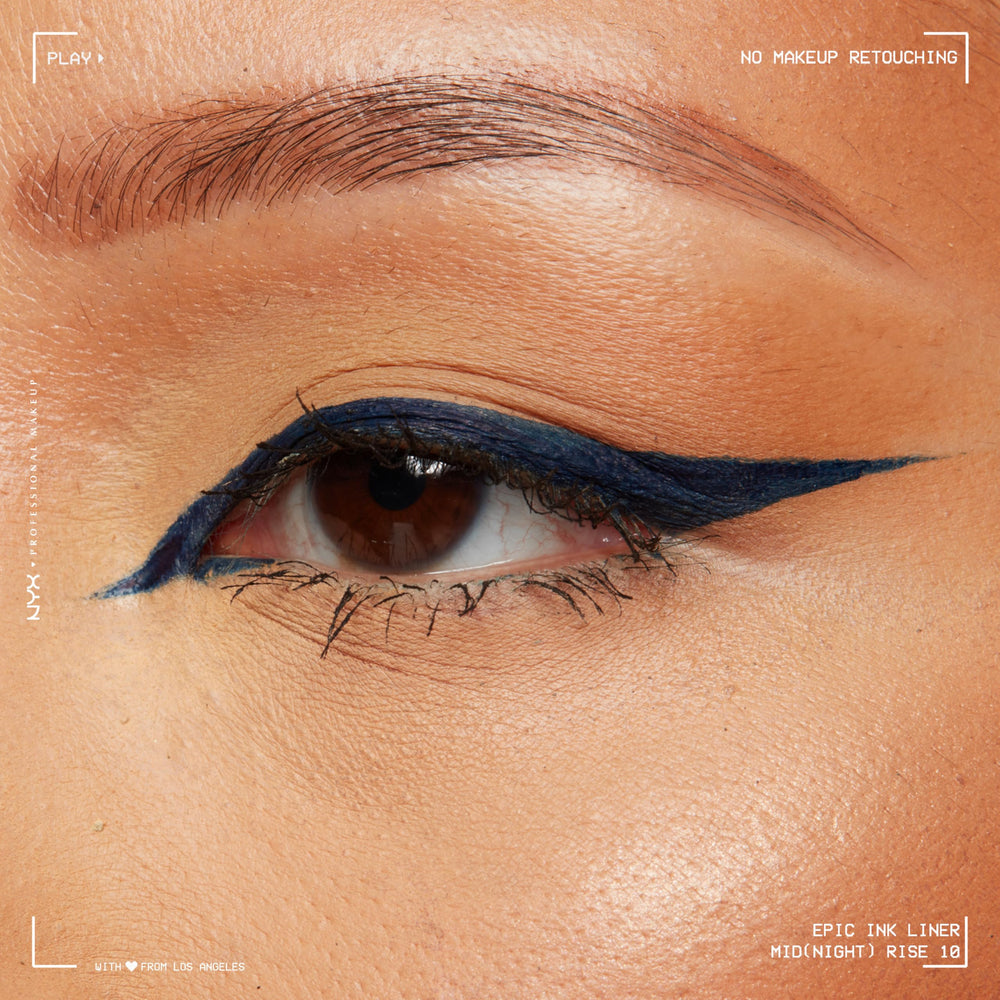 NYX Epic Ink Liner navy cat-eye close-up for dramatic definition