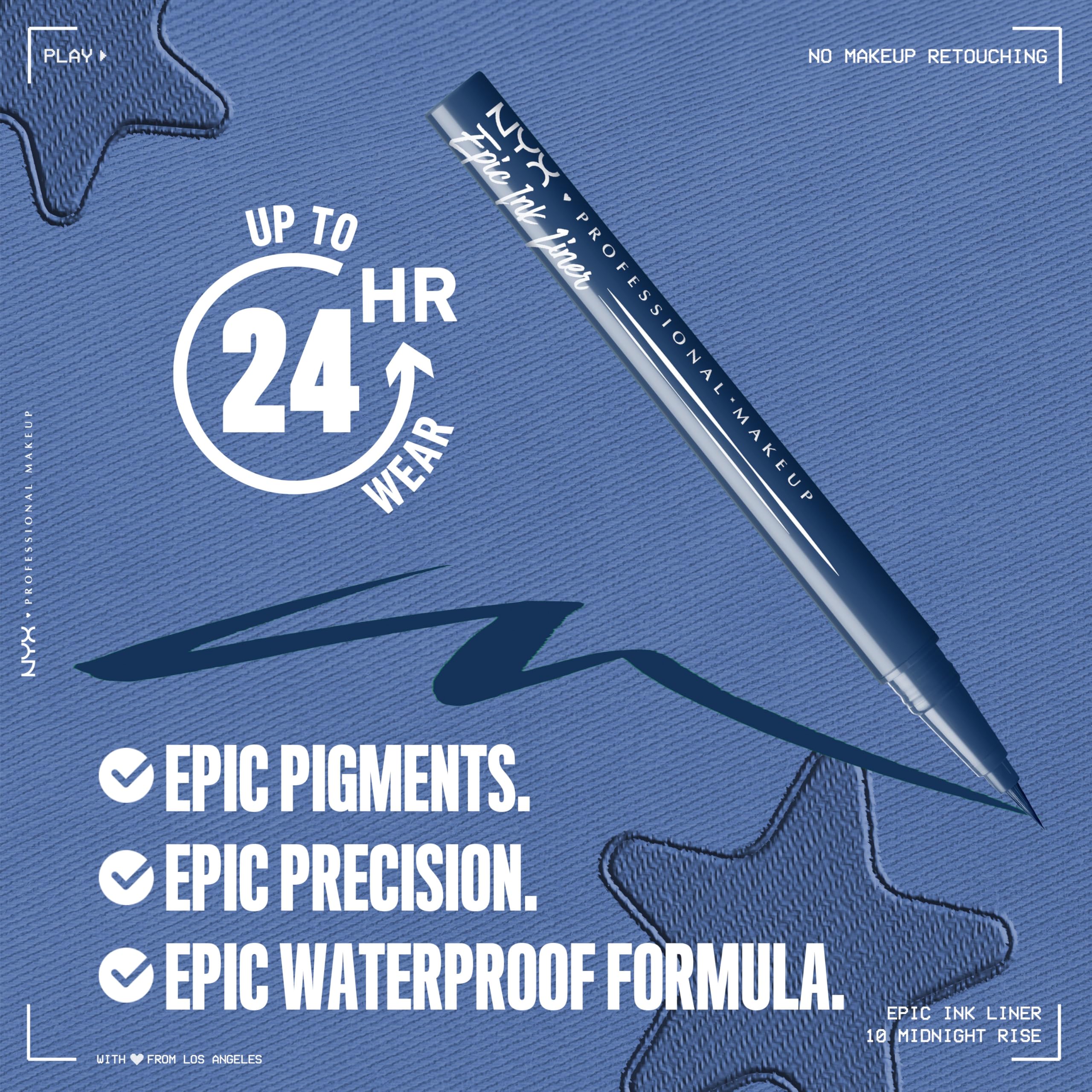 NYX Epic Ink Liner navy swatch shows rich matte pigment for bold lids