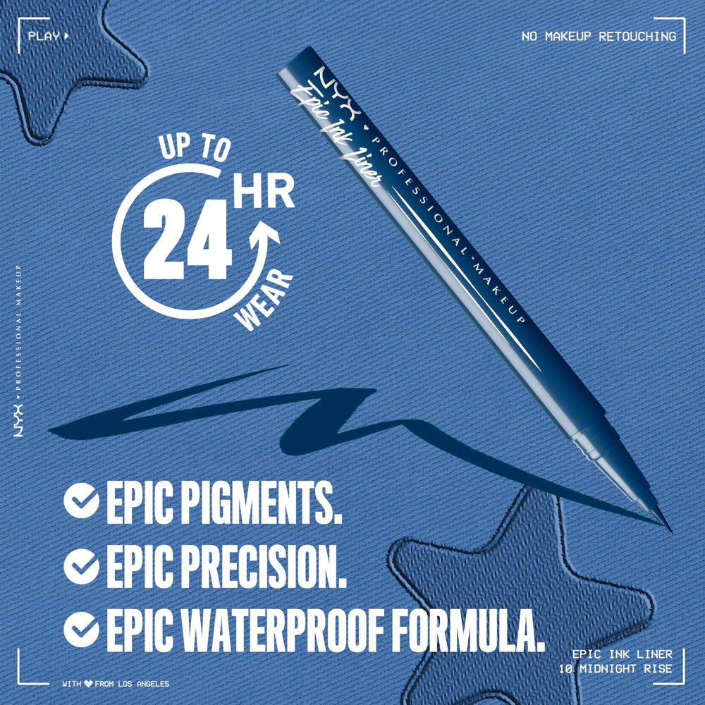 NYX Epic Ink Liner navy swatch shows rich matte pigment for bold lids
