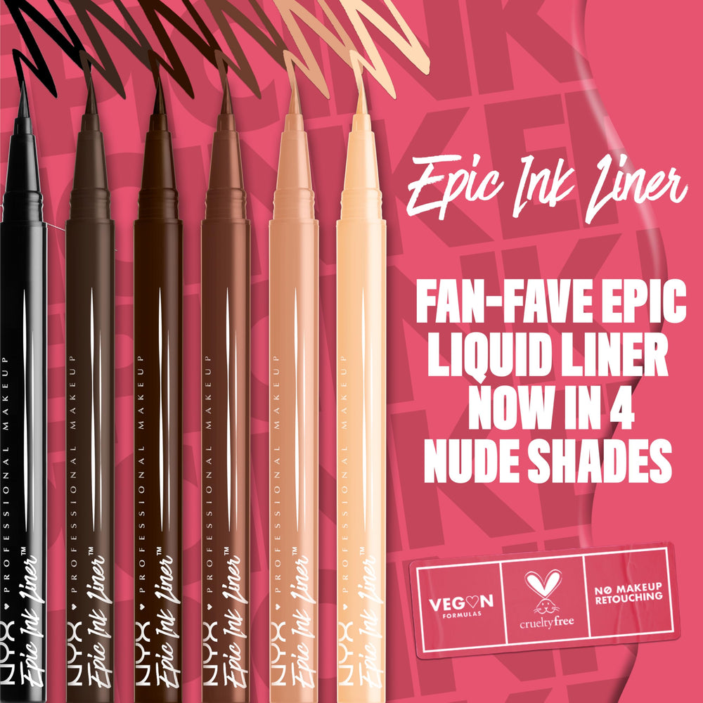 NYX Epic Ink Liner precise-tip stroke enables crisp eyeliner lines.