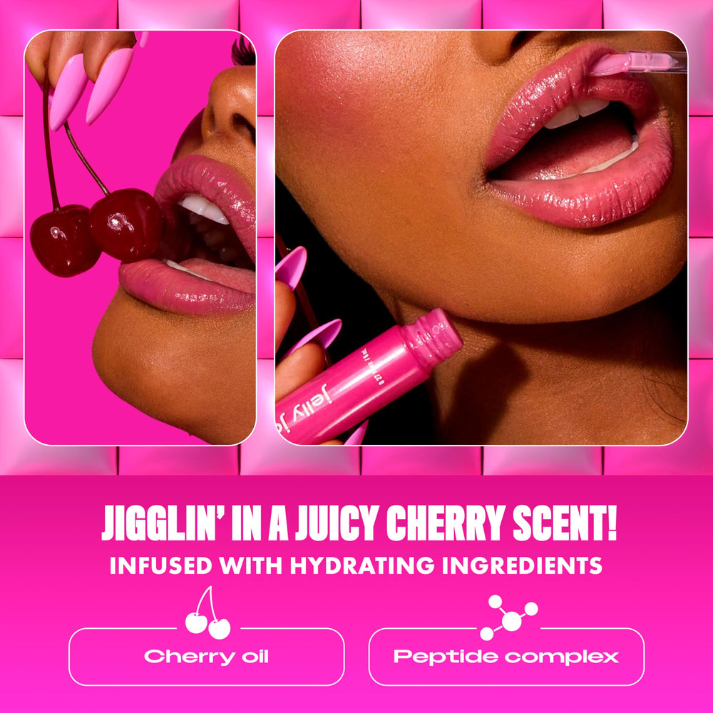 NYX Jelly Job Lip Gloss cherry scent bottle evokes sweet fragrance during wear.
