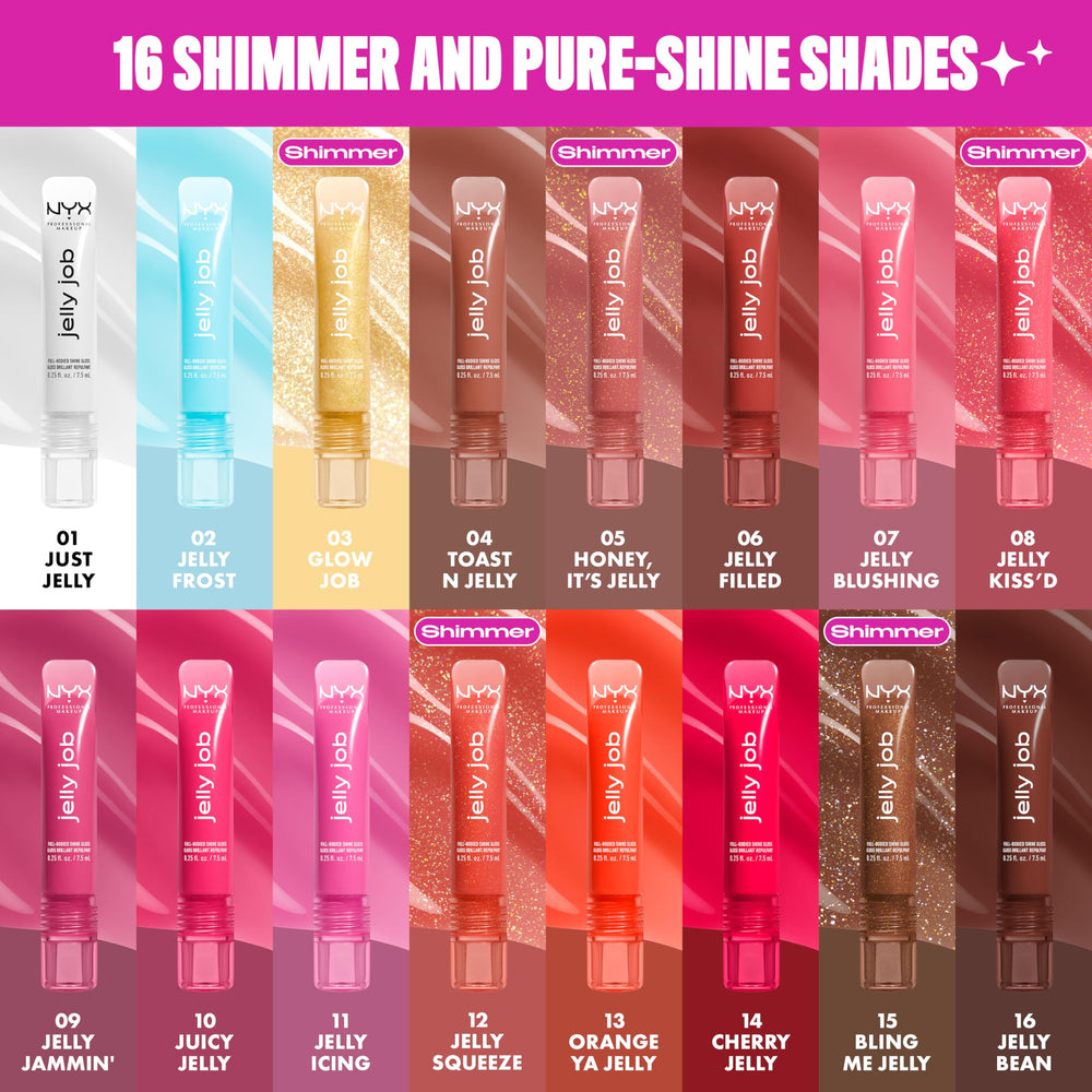 NYX Jelly Job Lip Gloss peptide complex illustration suggests nourishing properties.