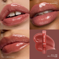 NYX Jelly Job Lip Gloss Spice Brown applicator demonstrates smooth, precise application.