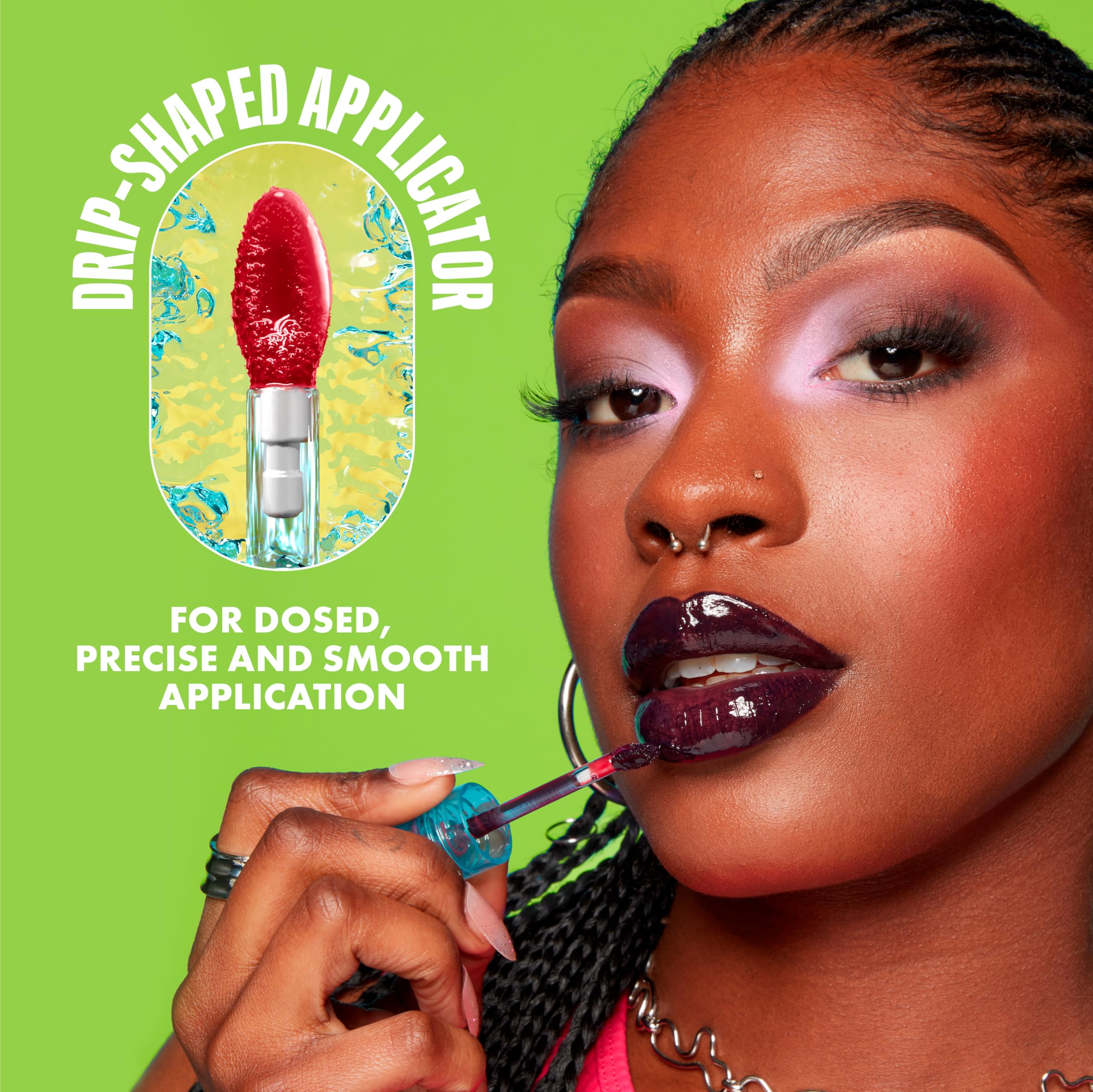 Texture close-up shows creamy, refreshing lip-stain formula.