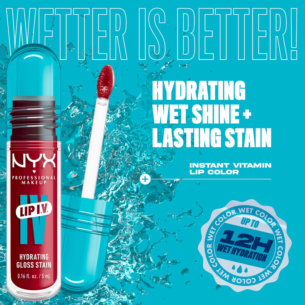 NYX Lip IV Hydrating Lip Stain application on lips shows glossy tint and hydration