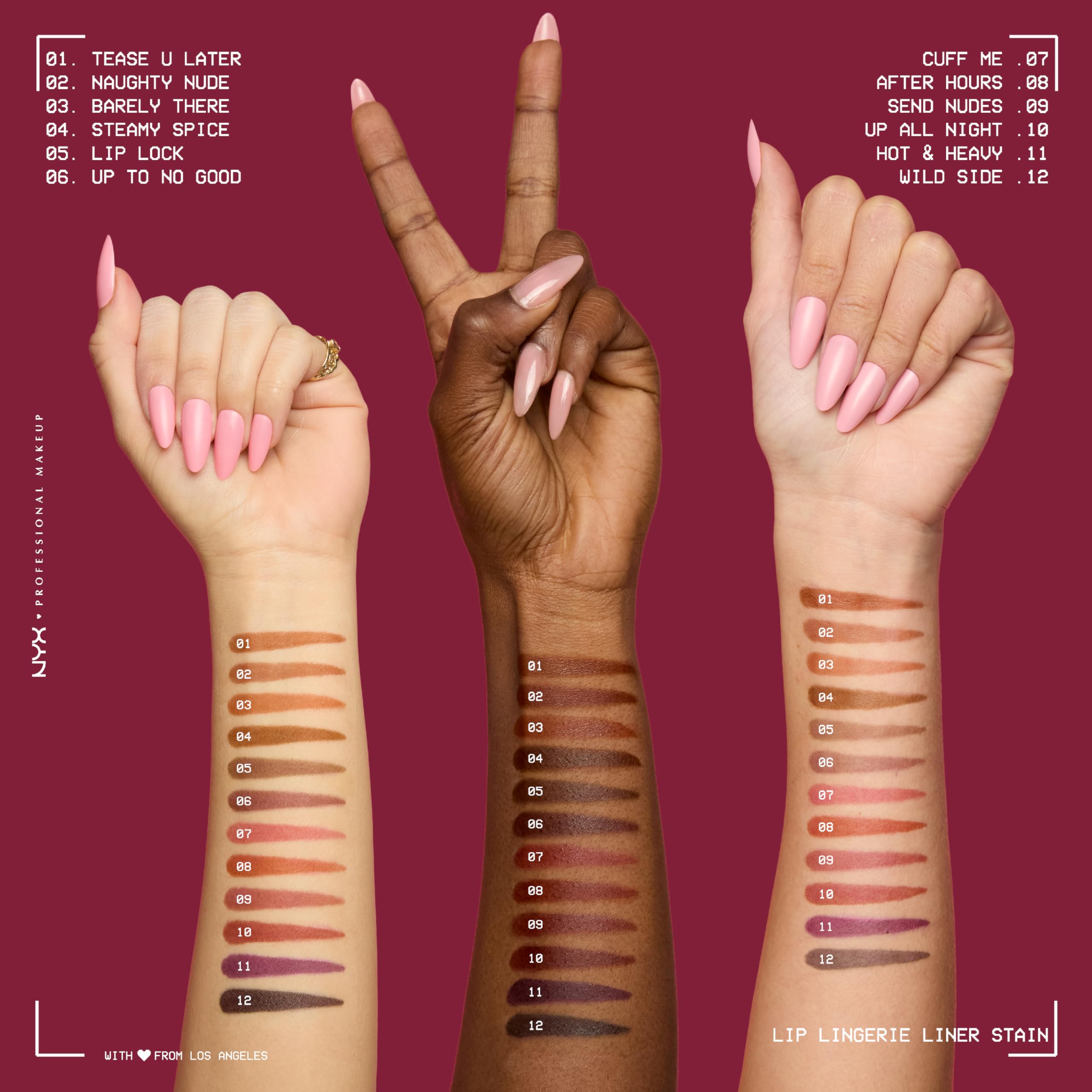 NYX Lip Lingerie Lightweight silk-like formula on lips.
