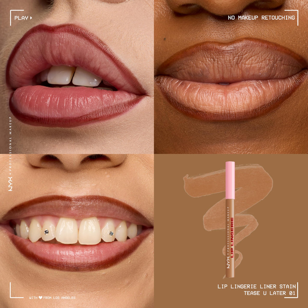 NYX Lip Lingerie Sculpting Lip Liner Stain shows transfer-proof finish on swatch