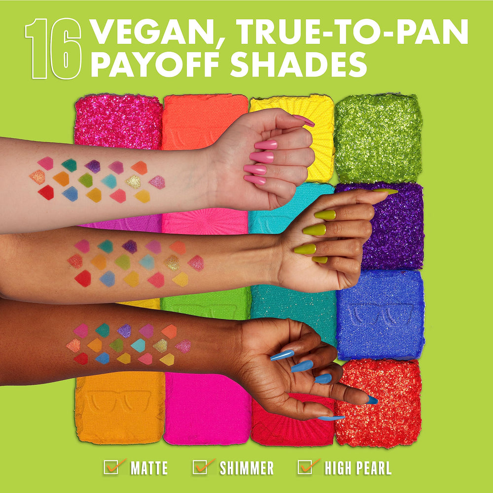 NYX Ultimate Shadow Palette application on lid shows buildable color with primer