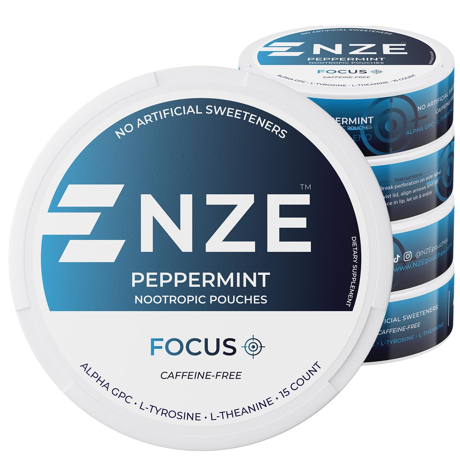 NZE caffeine-free peppermint can front view highlighting focus potential