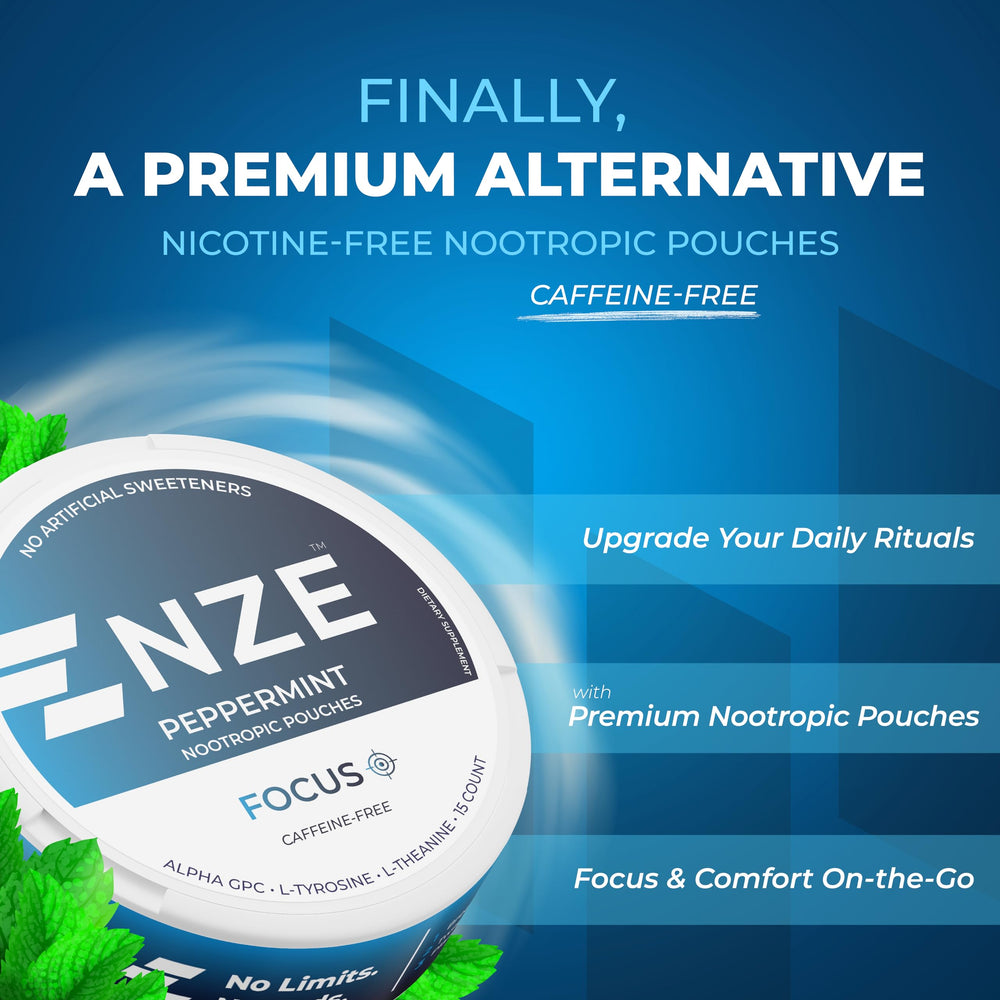 NZE caffeine-free peppermint can side view shows label and caffeine-free promise