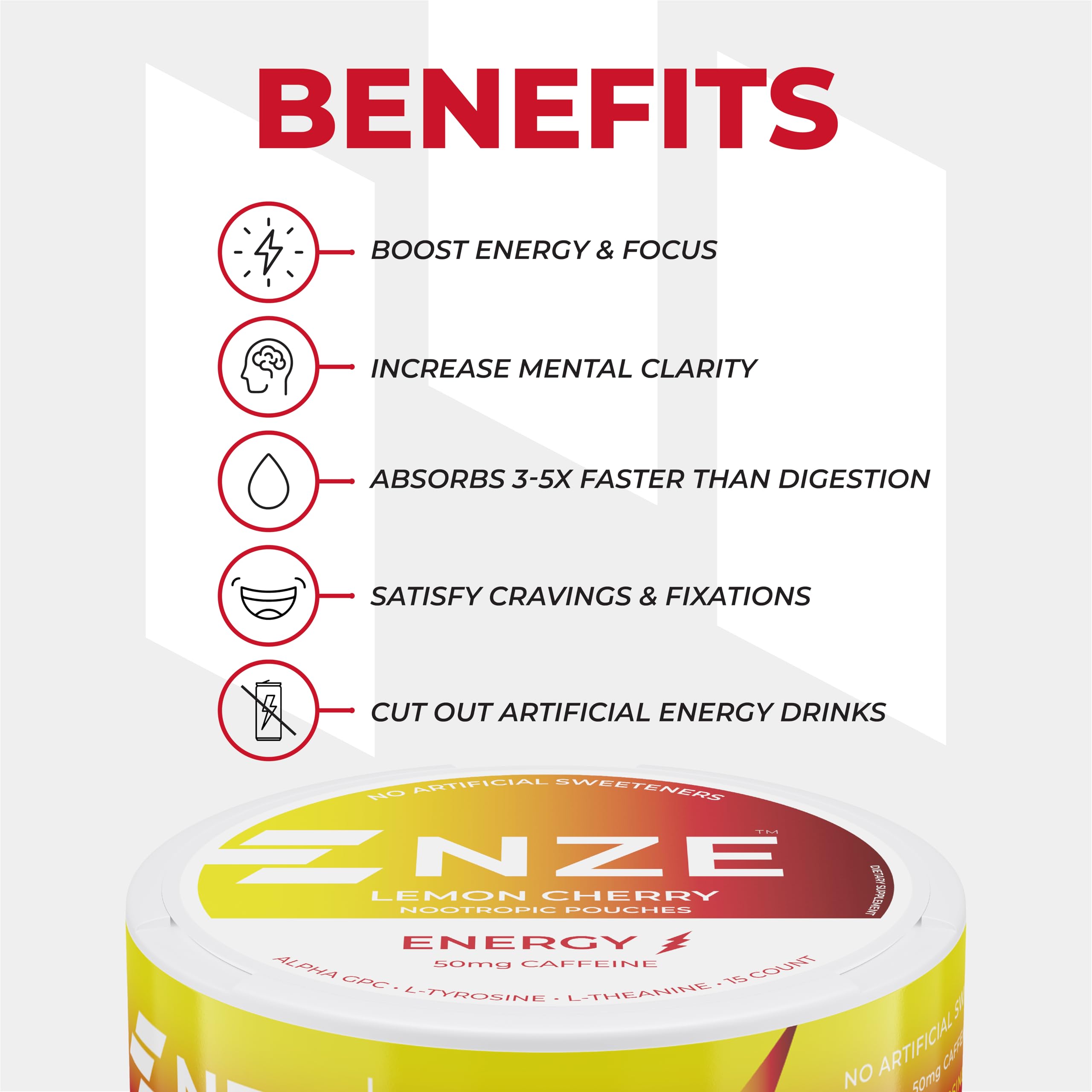 NZE Alpha GPC L-Tyrosine L-Theanine ingredients closeup for focus support