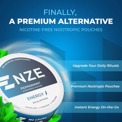 NZE peppermint pouch can back showing product details.