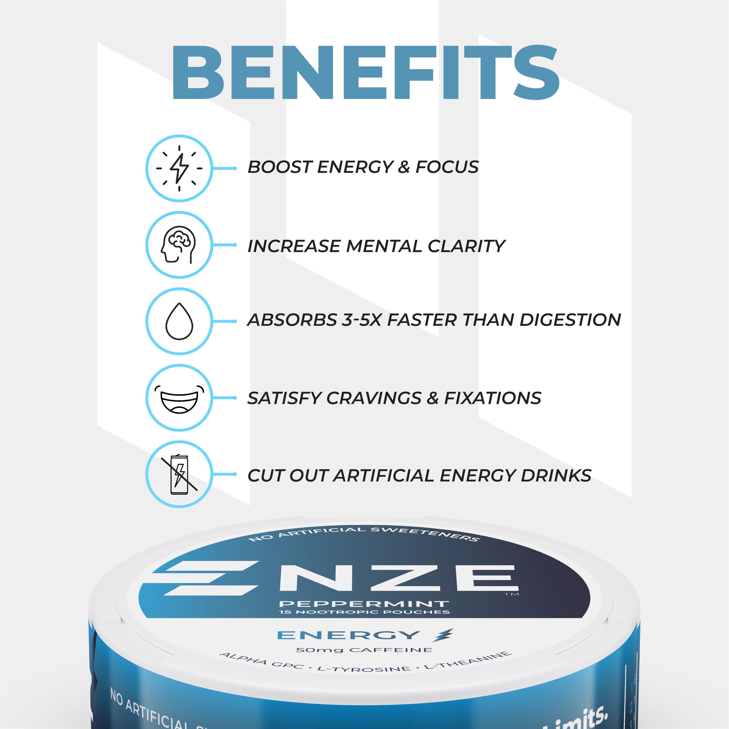 Close-up of NZE peppermint label highlighting premium ingredients.