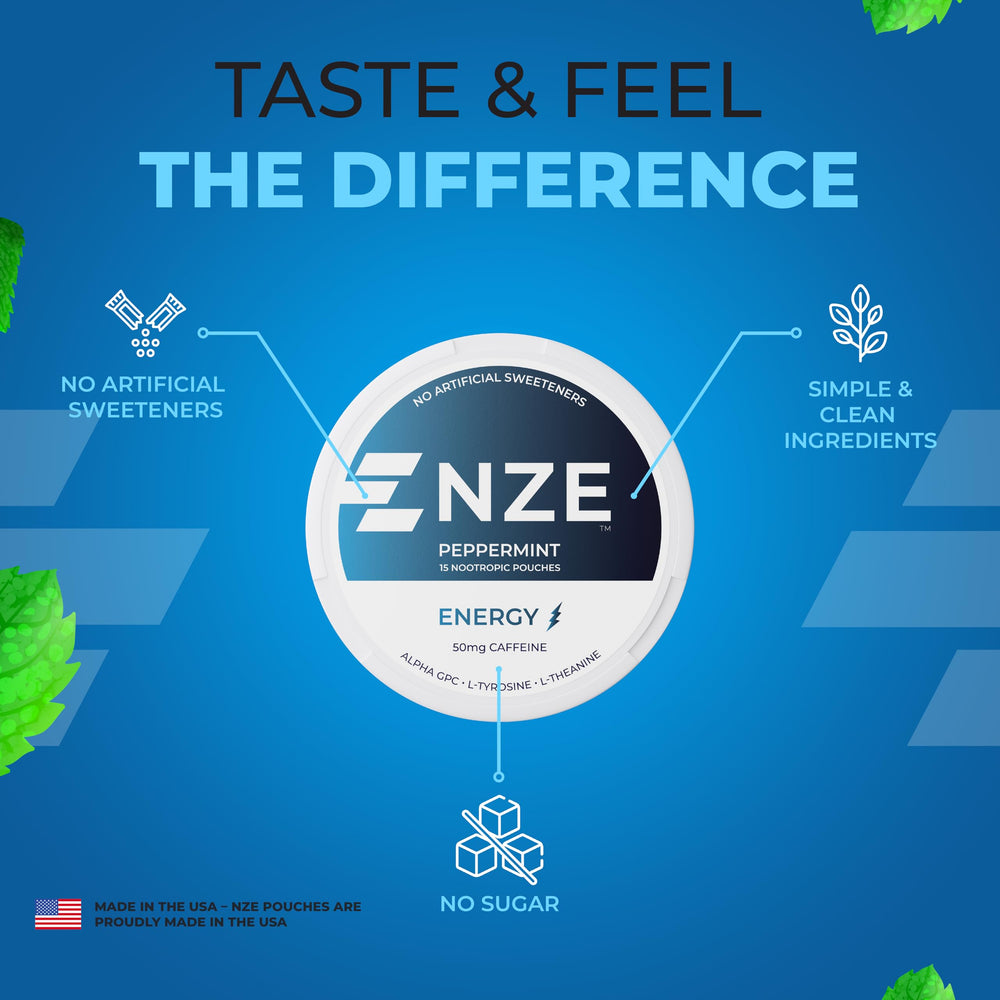 NZE peppermint pouch can celebrates USA-made quality.