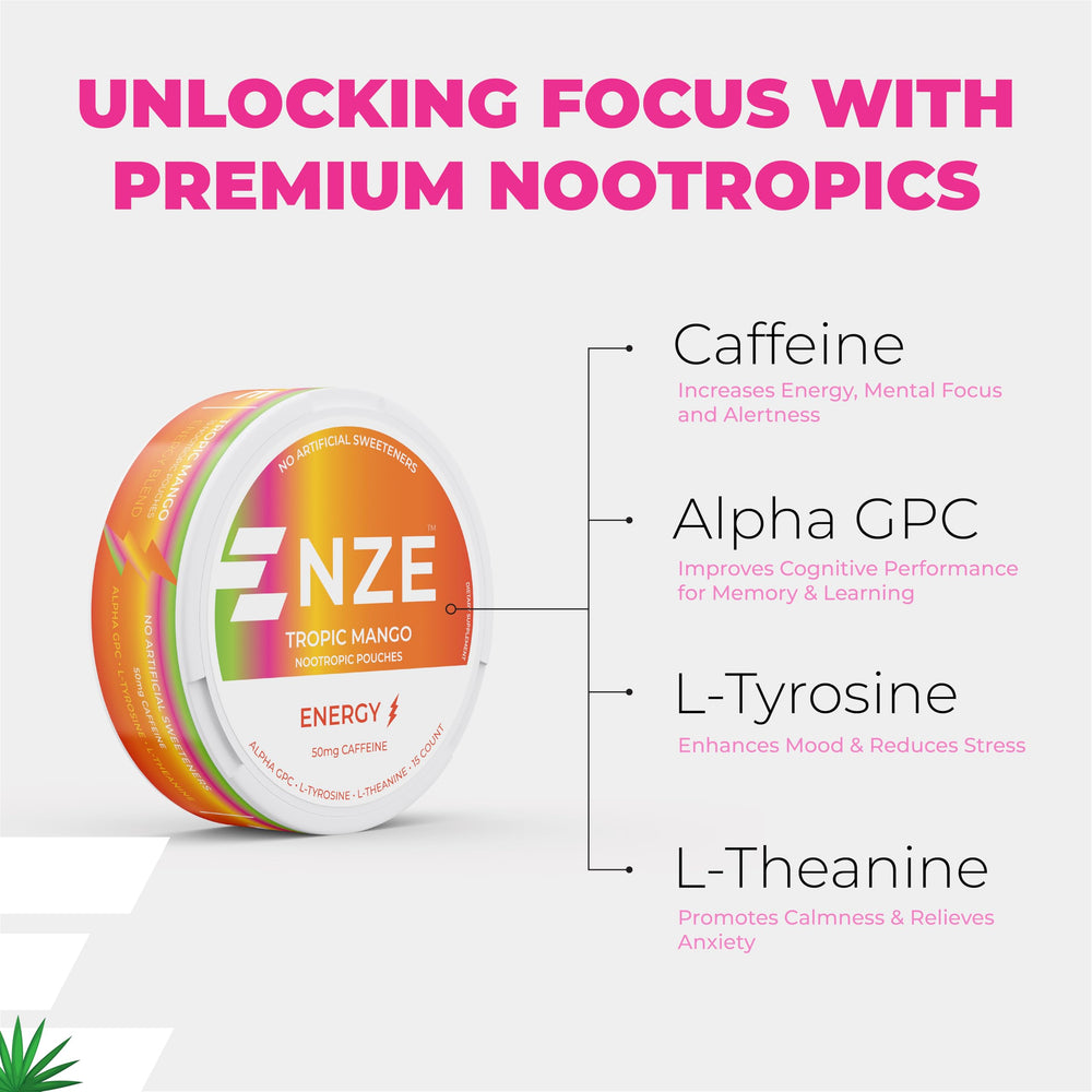 NZE Tropic Mango pouch-pack with resealable packaging for travel-friendly energy