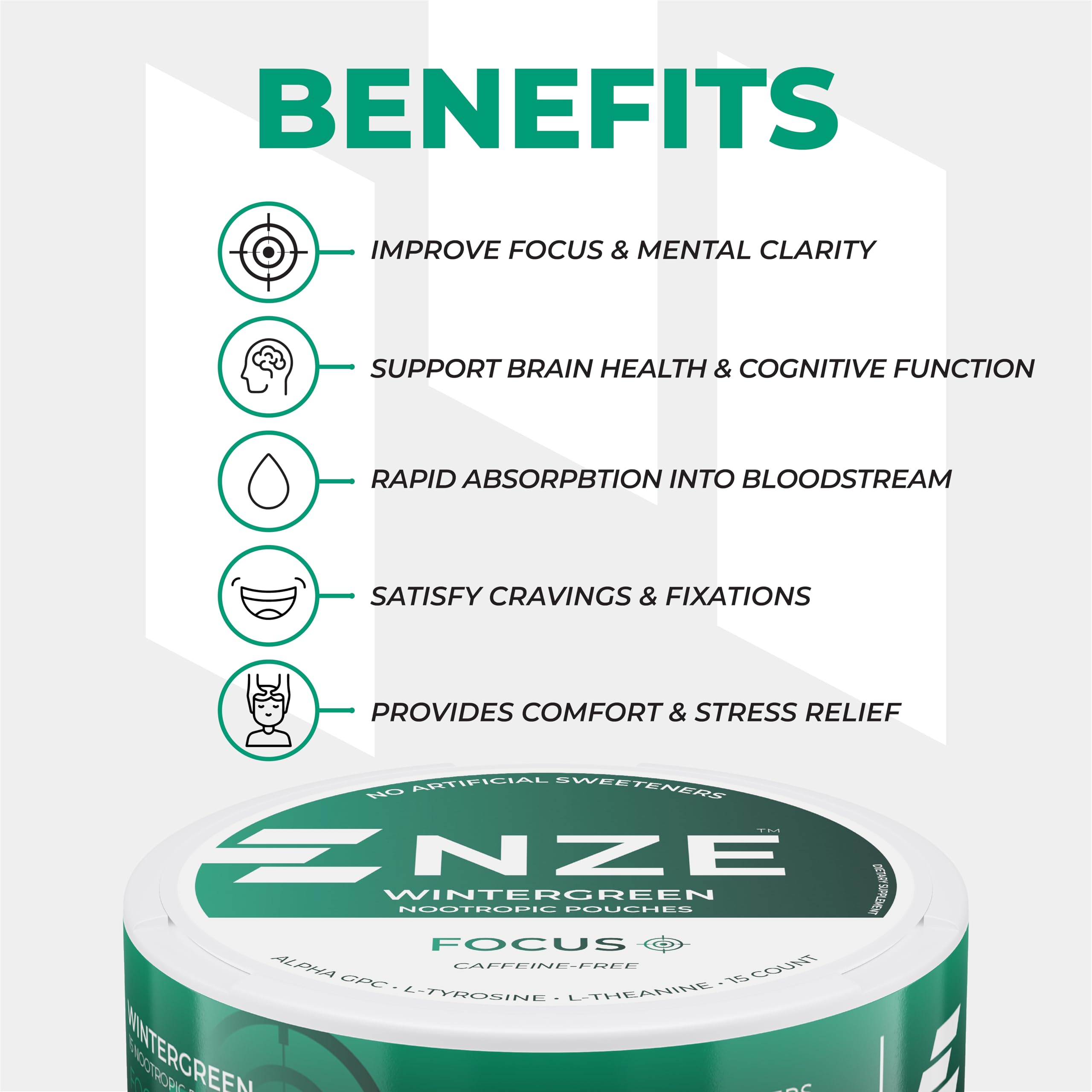 NZE Wintergreen pouches being dispensed for on-demand focus