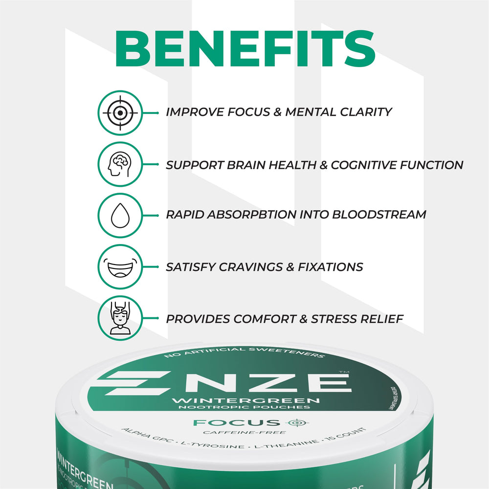 NZE Wintergreen pouches being dispensed for on-demand focus