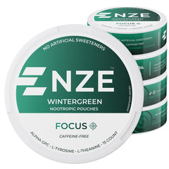 NZE Wintergreen caffeine-free nootropic pouches can front view for focused, caffeine-free support