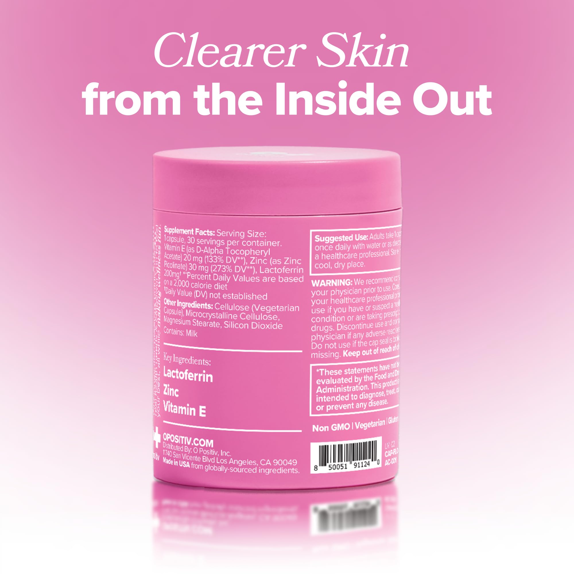 O Positiv FLO Acne closeup reveals capsule texture ideal for easy swallowing.